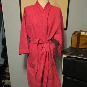 Spa City Pink Waffle Knit Bathrobe One Size